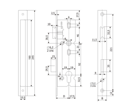 Замок врезной 25.11.16 с ригельным запором и защелкой ГАРДИАН PROFI Фотография_1