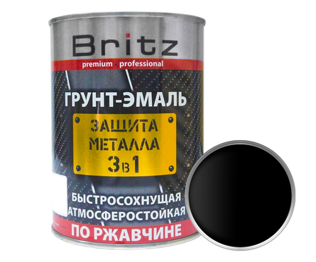Грунт-эмаль по ржавчине BRITZ Защита металла 3 в 1, черный, 2.2 кг Фотография_0