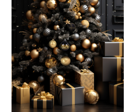 Набор елочных шаров d 6 см черный с золотом (9 шт/уп) Фотография_3