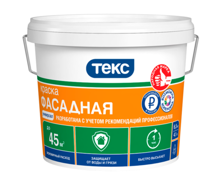 Краска фасадная ТЕКС Универсал, акрилатная, глубокоматовая (6.5 кг) Фотография_0