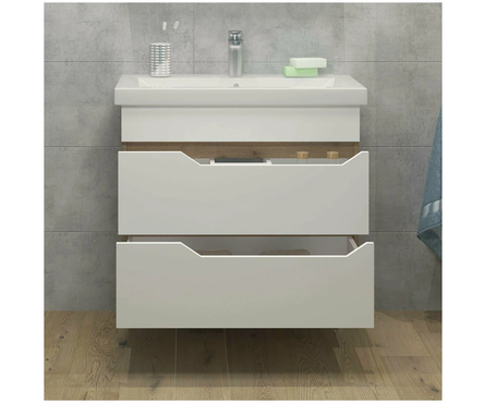 Тумба для ванной Либерти 80 №2 подвесная с умывальником Грэмми/COMO 80 белая Фотография_1