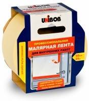 Лента малярная 50 мм*25 м желтая профессиональная для внутренних работ UNIBOB (36 шт/уп)