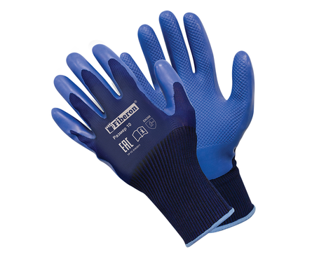 Перчатки полиэстер с латексным покрытием для тяжелых работ в и/у синие р-р XL FIBERON Фотография_0