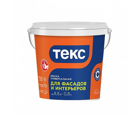 Краска фасадная и интерьерная глубокоматовая ВД ТЕКС Универсал белая 0.8 л Фотография_0