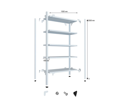 Стеллаж металлический (в)2000x(ш)1000x(г)400мм 4-х полочный ПАКС Титан МС-244Р Фотография_1