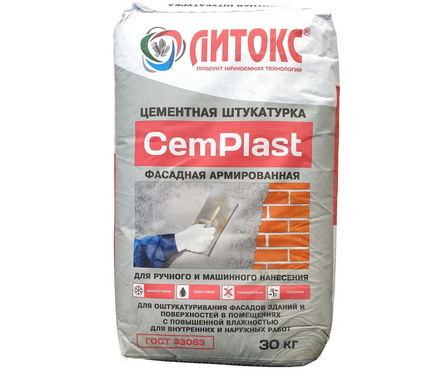 Штукатурка цементная фасадная армированная ЛИТОКС CemPlast 30 кг  Фотография_0