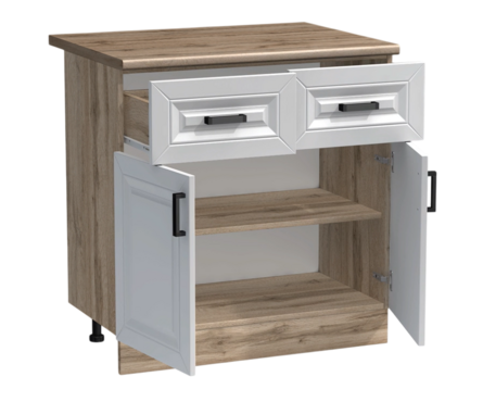 Стол-тумба кухонный распашные дверцы и ящики со столешницей 80 см фасад МДФ Белый/дуб вотан Фотография_1