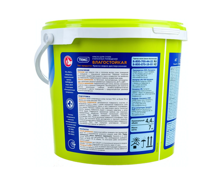 Краска интерьерная глубокоматовая, латексная ВД ТЕКС Универсал Влагостойкая, белая, 7 кг Фотография_2