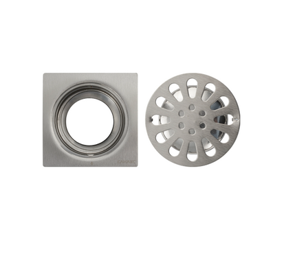 Трап сливной вертикальный выход D 50 мм нержавейка с гидрозатвором Сатин 100х100 мм Фотография_1