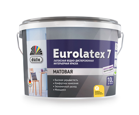Краска ВД Dufa Retail Eurolatex 7 для стен и потолков, глубокоматовая, 10 л Фотография_0