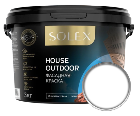 Краска фасадная SOLEX HOUSE OUTDOOR, латексная, 3 кг Фотография_0