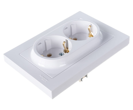 Розетка ATLAS белая, двойная, с заземлением, в сборе, 16А\250В (Schneider Electric) Фотография_1