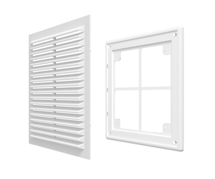 Решетка ПВХ вентиляционная вытяжная с сеткой с рамкой разъемная 150х150 мм белая ЭВЕНТ Фотография_1