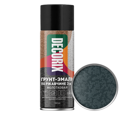 Аэрозольная краска серая графитовая молотковая грунт-эмаль по ржавчине 3в1 DECORIX 520 мл Фотография_0