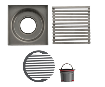 Трап сливной вертикальный выход D 50 мм нерж. 100х100 мм сатин с сух. затвором САНАКС Фотография_1