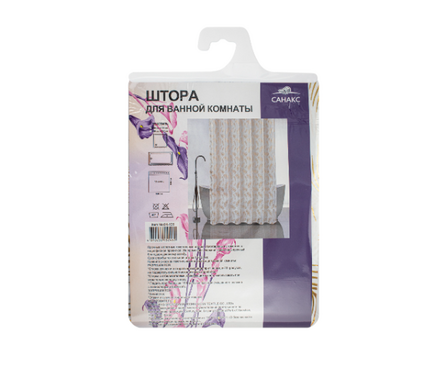 Штора для ванной полиэстер водонепроницаемая 180x180 см золотые перья на белом без колец САНАКС Фотография_1