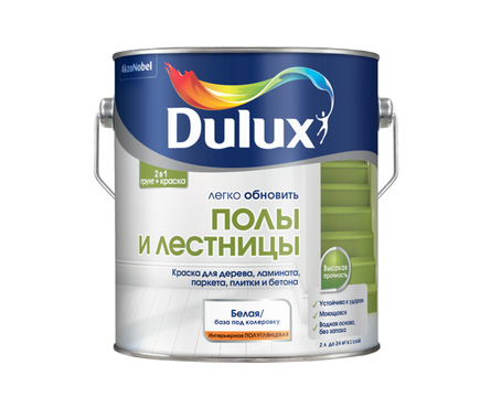 Краска для дерева полуглянцевая, акриловая Dulux Полы и лестницы, белая/база ВW, 2 л Фотография_1