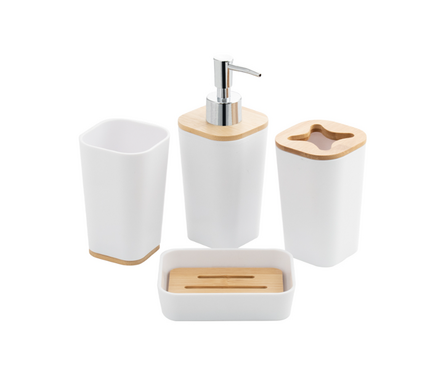 Набор аксессуаров для ванной настольный пластик Белый-бамбук САНАКС Фотография_1