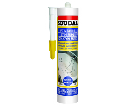 Герметик силиконовый Soudal нейтральный, санитарный, белый, 280 мл  Фотография_0