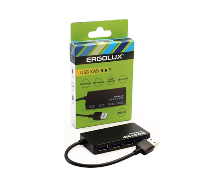 Разветвитель 4 USB ELX-SLP01-C02  2А  черный ERGOLUX Фотография_0