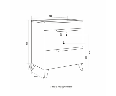 Тумба для ванной Орион-70 с умывальником Лайн-70 Фотография_4