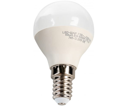 Лампа светодиодная 7.5 Вт Шар Е14 4000К белый свет ASD Фотография_0