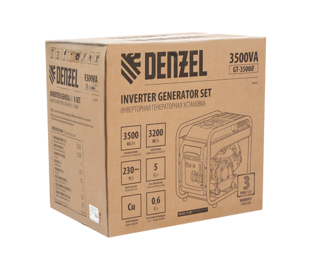 Генератор бензиновый инверторный GT- 3500iF 3.5 кВт 230 В бак 5 л, откр. корпус, ручной стартер DENZEL Фотография_18