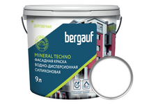 Краска фасадная силиконовая глубокоматовая ВД BERGAUF Mineral Techno белая БАЗА А 9 л