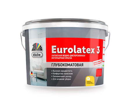 Краска ВД Dufa Retail Eurolatex 3 для стен и потолков, глубокоматовая, 2.5 л Фотография_0