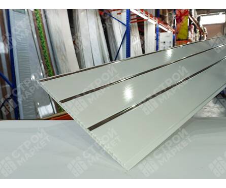 Панель ПВХ Белый Люкс хром/лак 3х секционная 240x3000x8 мм (0.72 м²)  Фотография_2