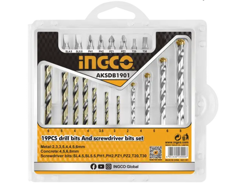 Набор сверл и бит 19 шт INGCO Фотография_0