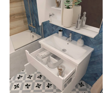 Тумба для ванной Паола 80 подвесная белая с умывальником Гремми 80/Фостер 80 Фотография_3