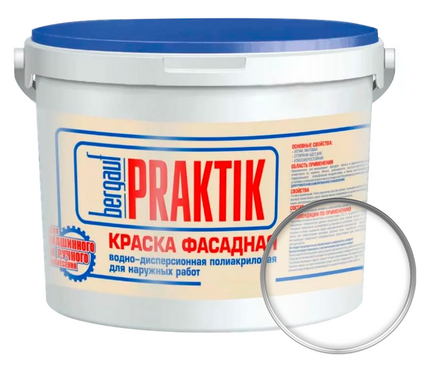 Краска фасадная матовая ВД BERGAUF Praktik прозрачная БАЗА С 11 кг Фотография_0