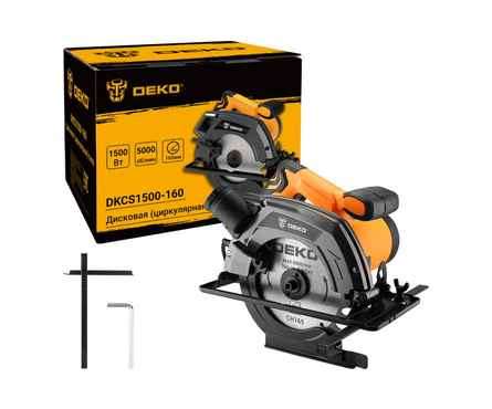 Пила циркулярная (дисковая) 1500Вт, 5000об/мин, пропил 52 мм, диск 160 мм DKCS1500-160 DEKO Фотография_1