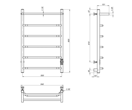 Полотенцесушитель электрический Тругор 80x50 см, таймер, скрытое/универсальное подключение Фотография_4