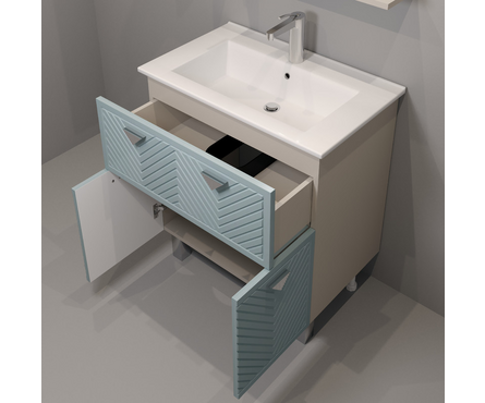 Тумба для ванной Скай 75 индиго/кашемир с умывальником Квадро 75 Фотография_2
