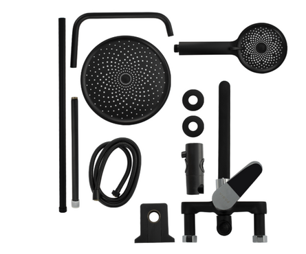 Душевая система (35к.с изл.+лейка 1 поз.+душ.шланг+троп.душ) 9678 Черный-хром FABIA Фотография_2