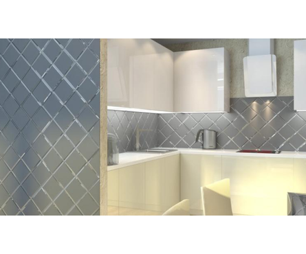 Зеркальная серебряная плитка Ромб с фацетом, матовая, 200х340 мм Фотография_1