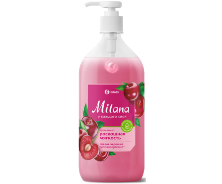 Жидкое крем-мыло с дозатором GRASS Milana спелая черешня 1 л Фотография_0
