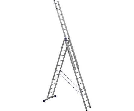 Лестница алюм. 3-х секц.13 ступеней H3 6313 (высота 367/645/870 см, вес 18,9 кг)