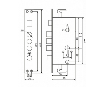 Замок врезной А14-4С L CP для китайской двери левый хром BASARA Фотография_1