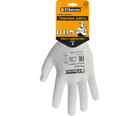 Перчатки Fiberon для сборочных работ, полиэстер, белые, р-р L  Фотография_0
