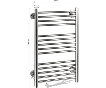 Полотенцесушитель электрический 40х72 см прямой Хром 100 Вт BRIMIX Фотография_1