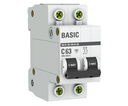 Выключатель автоматический модульный 2п C 63А 4.5кА ВА 47-29 Basic EKF mcb4729-2-63C Фотография_0
