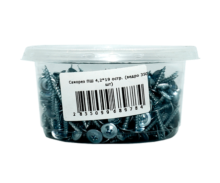 Саморез с прессшайбой 4.2x19 мм, оцинкованный, острый (ведро/ 350 шт) Фотография_1