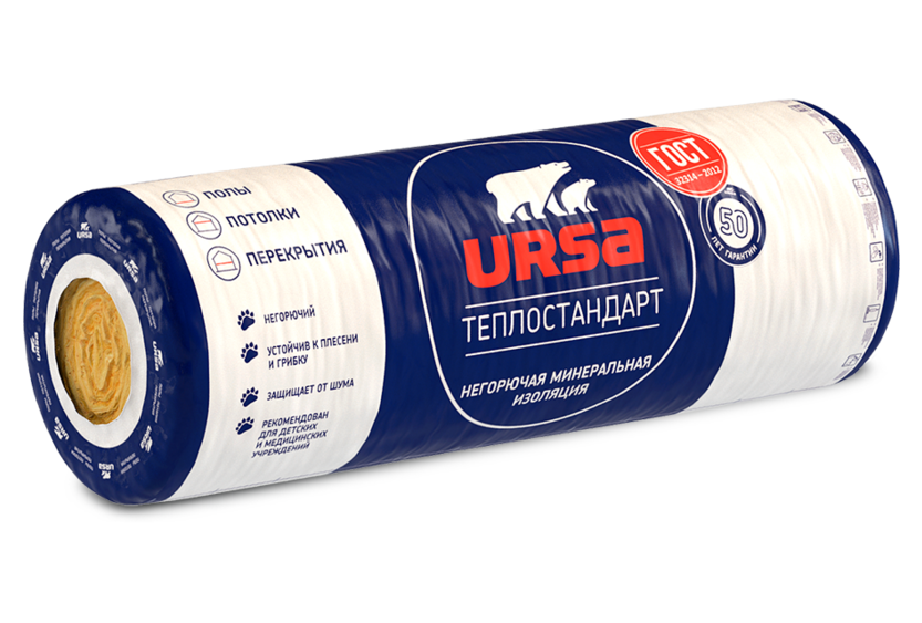Утеплитель минвата Ursa Теплостандарт Рулон 44 PN, 6560х1220х50 мм (уп ...