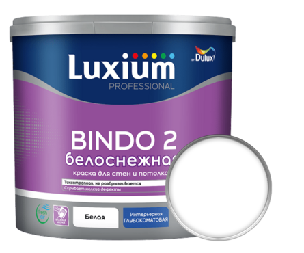 Краска для потолков глубокоматовая латексная ВД ДЮЛАКС Bindo 2 снежно-белая 2.5 л Фотография_0