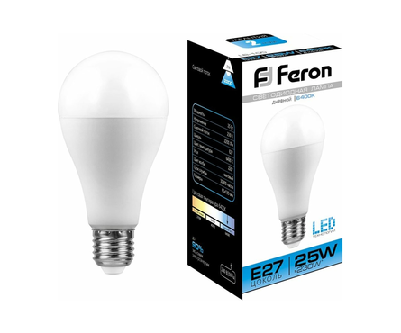 Лампа светодиодная Feron, 25 Вт, груша, Е27, 6400К, дневной свет Фотография_0