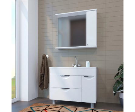 Тумба для ванной MIXLINE Этьен 90 белая с бельевой корзиной с умывальником Элен - 90 (ПВХ) Фотография_2