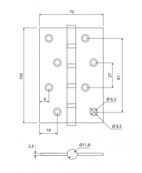 Петля врезная 100х70х2.5-В4-BLM черная CODE DECO Фотография_2